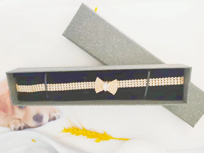 Pajarita de circón para perro Chihuahua, Collar con botón de langosta de oro rosa para gato con caja de paquete, accesorios ajustables para mascotas para todas las estaciones
