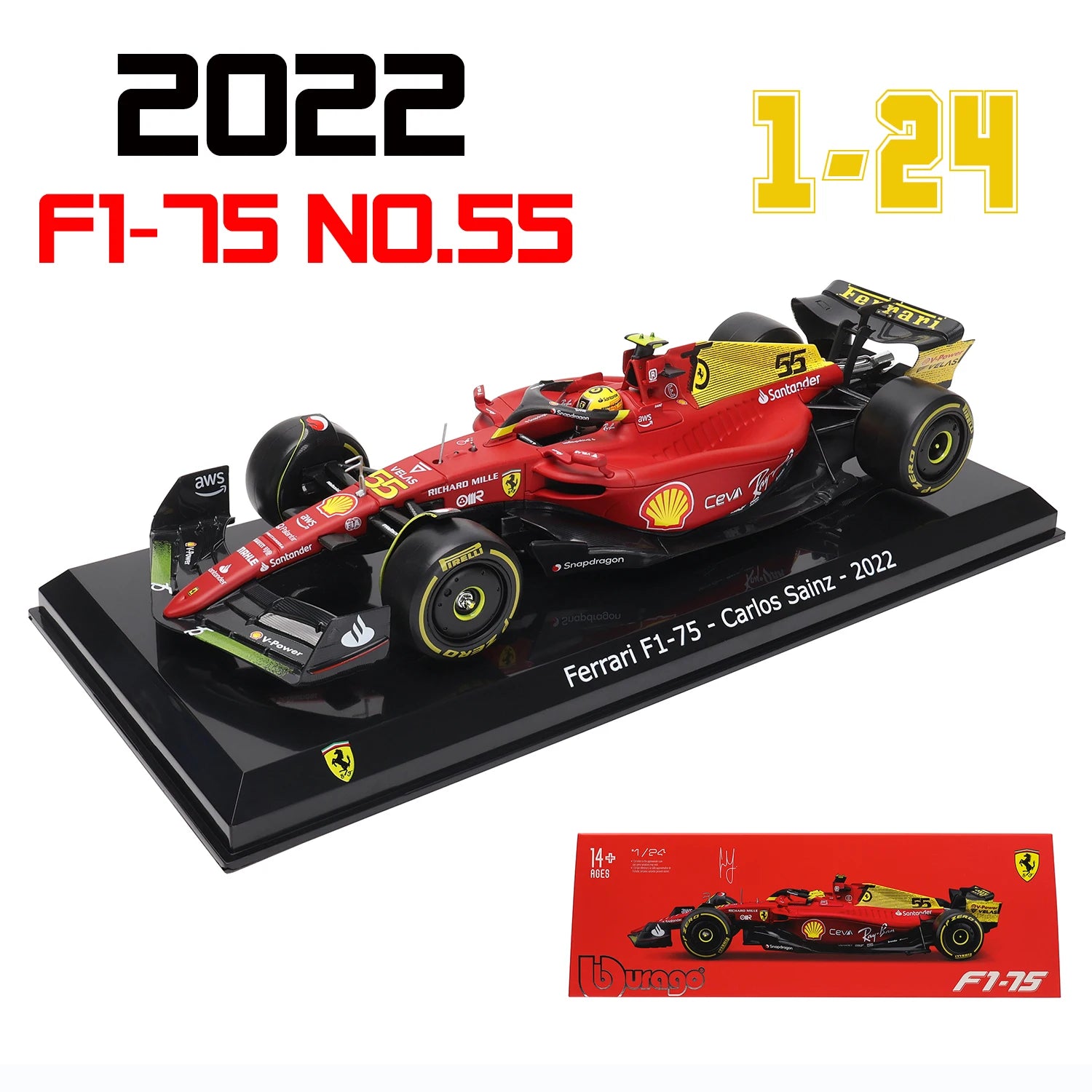 Bburago 1:24 # 16 Leclerc 2023 F1 Scuderia Ferrari sf23 # 55 Sainz Modelo de coche de aleación Modelo de fundición a presión de Fórmula Uno