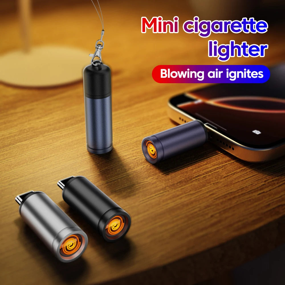 Encendedor de cigarrillos portátil tipo C para teléfono, encendedor de cigarrillos de aire soplado, encendedor de cigarrillos de seguridad Universal sin Gas, USB-C