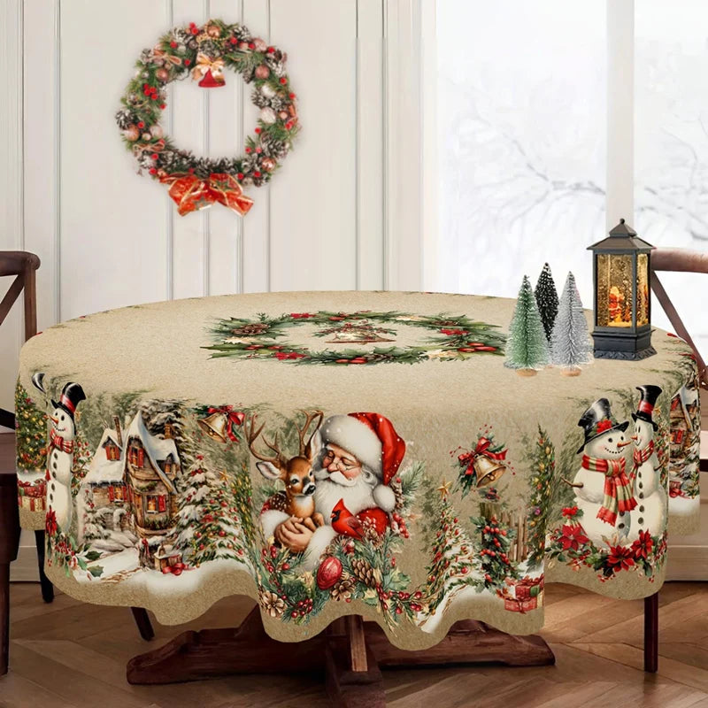 Mantel navideño vintage, cubierta de mesa de muñeco de nieve de Papá Noel, adornos navideños para el hogar, regalos de Navidad 2025, Navidad Noel, Año Nuevo 2026