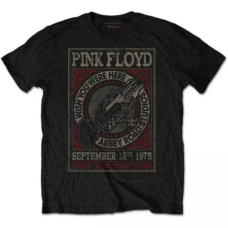 Camiseta holgada de Floyd Rock rosa para hombre, estilo americano Vintage, cuello redondo, manga corta, manga de pétalo de algodón, camiseta de banda decorada