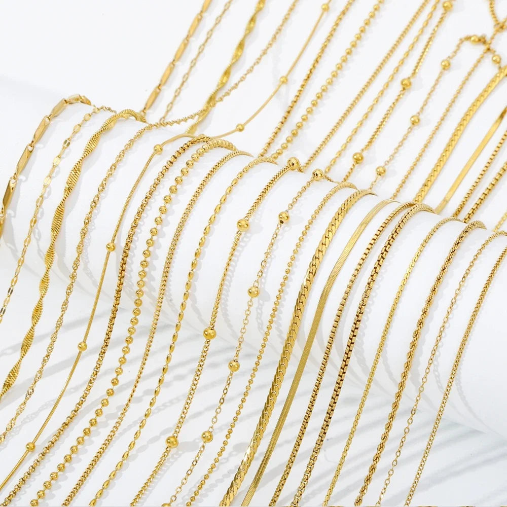 HIYEE-collar de cadena de eslabones de cuerda con cuentas en forma de O para mujer, bola de serpiente de acero inoxidable, regalo de joyería, accesorios Diy de Color dorado