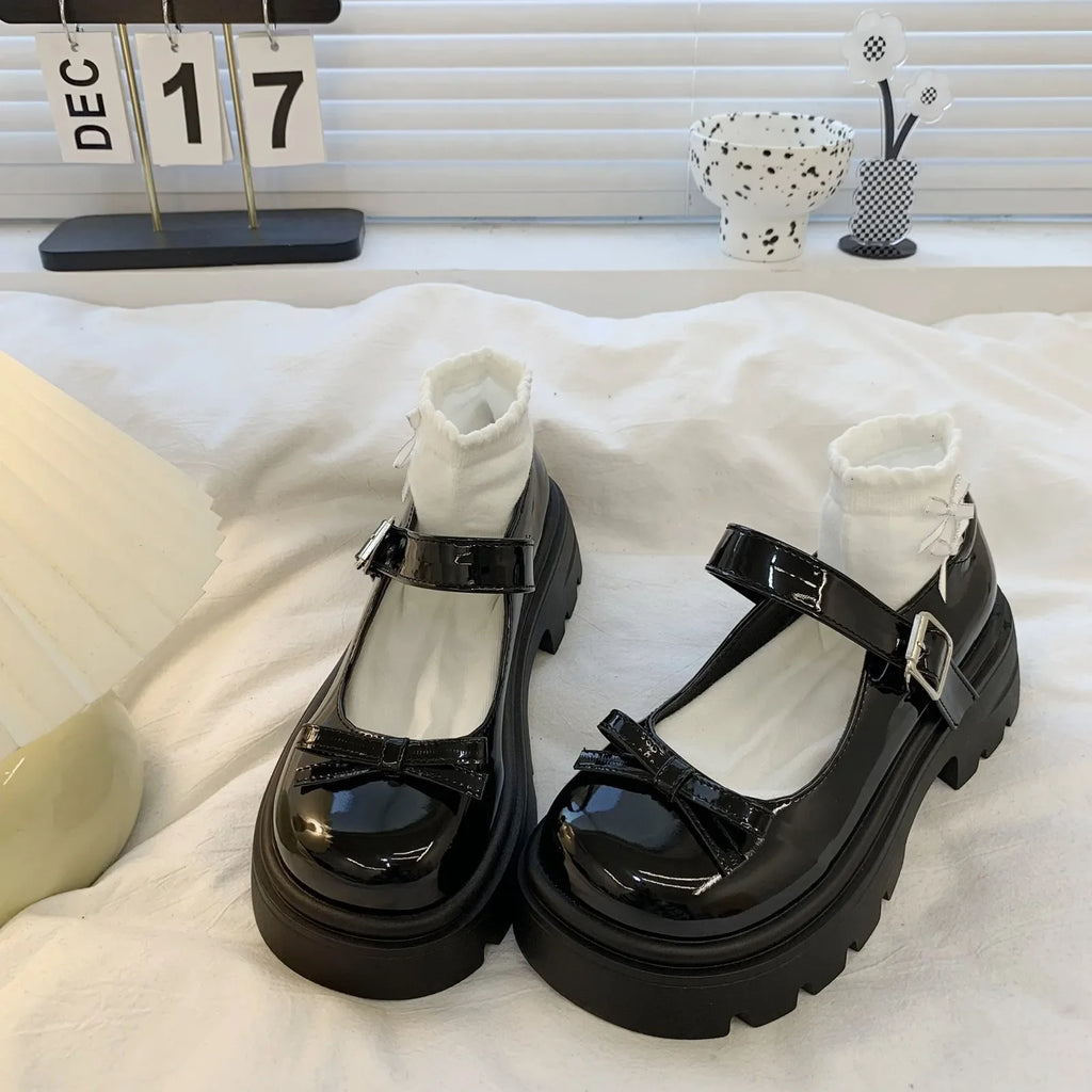 Zapatos planos negros de tacón grueso antideslizantes con Nudo de mariposa estilo romano para mujer, mocasines cómodos con punta redonda, sin cordones, novedad de verano