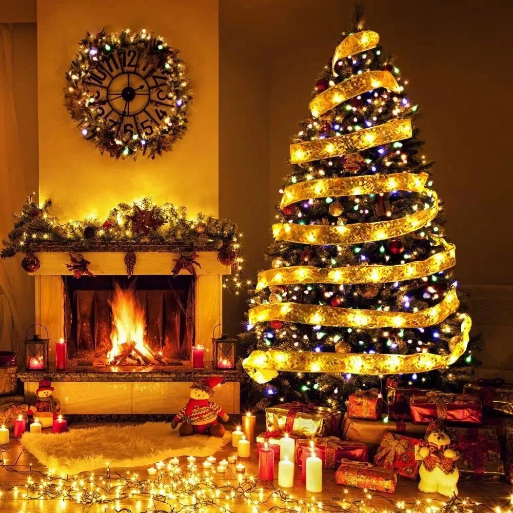 Cinta navideña de luz de hadas, decoración navideña para el hogar 2025, lazos DIY, adornos de árbol de luz, decoración navideña, Año Nuevo 2026