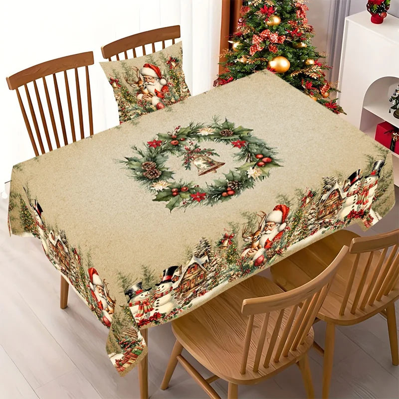 Mantel navideño vintage, cubierta de mesa de muñeco de nieve de Papá Noel, adornos navideños para el hogar, regalos de Navidad 2025, Navidad Noel, Año Nuevo 2026
