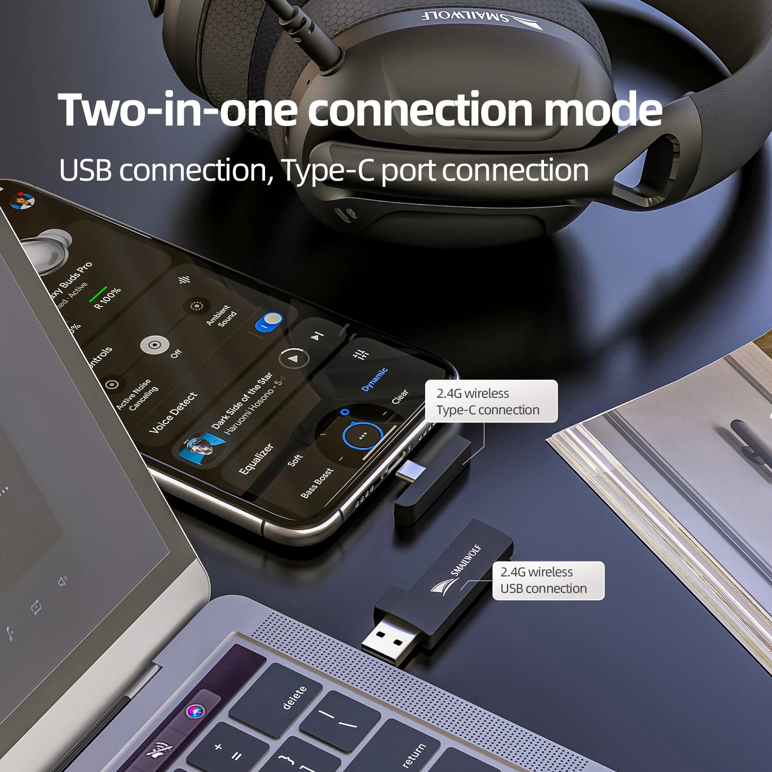 SmailWolf-L80 auriculares inalámbricos Bluetooth de tres modos auriculares ligeros 2,4G auriculares para juegos deportes bajos
