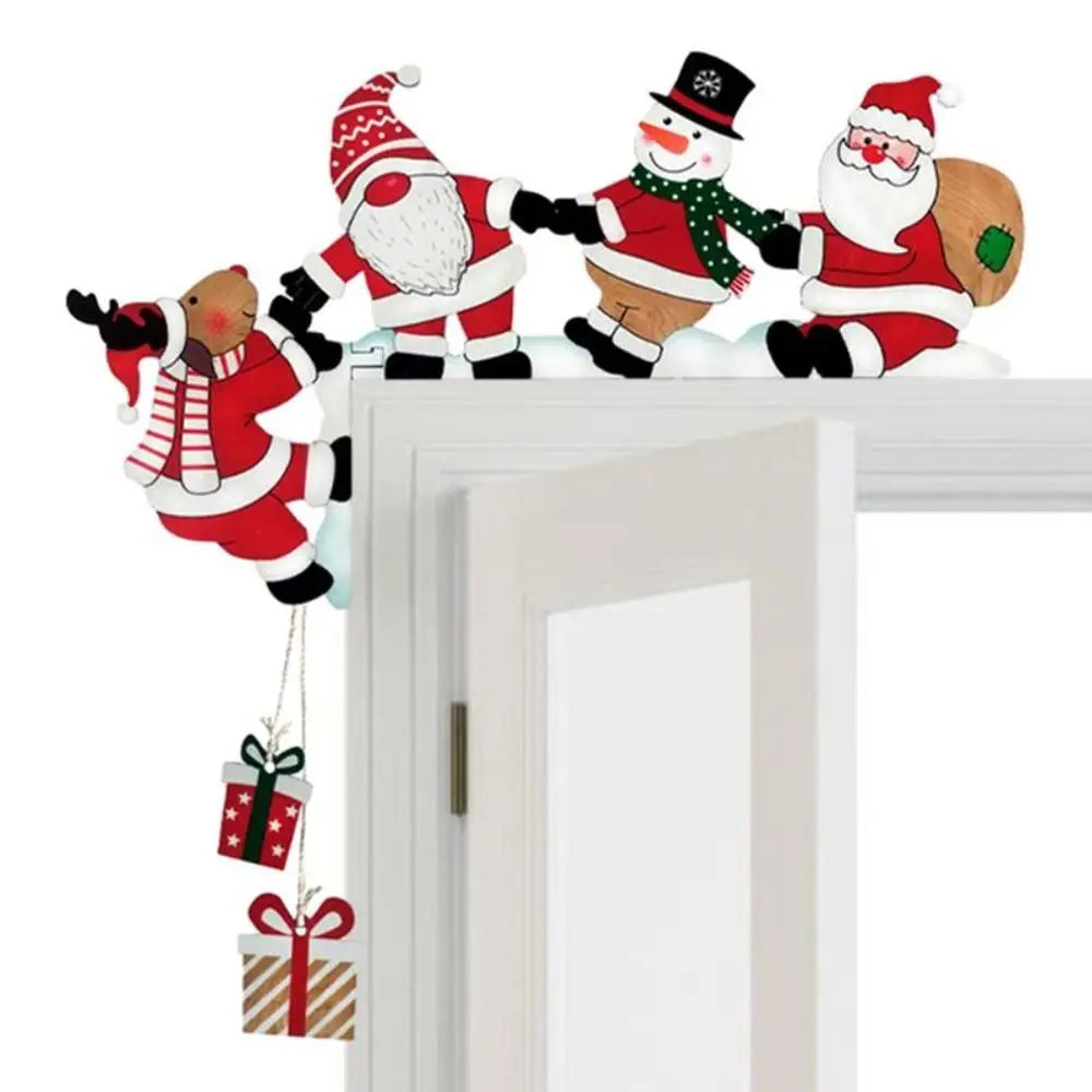 Decoración de esquina de puerta de Papá Noel, marco de puerta de dibujos animados de Navidad, muñeco de nieve, Reno, colgante de madera, Decoración de casa de fiesta, nuevo