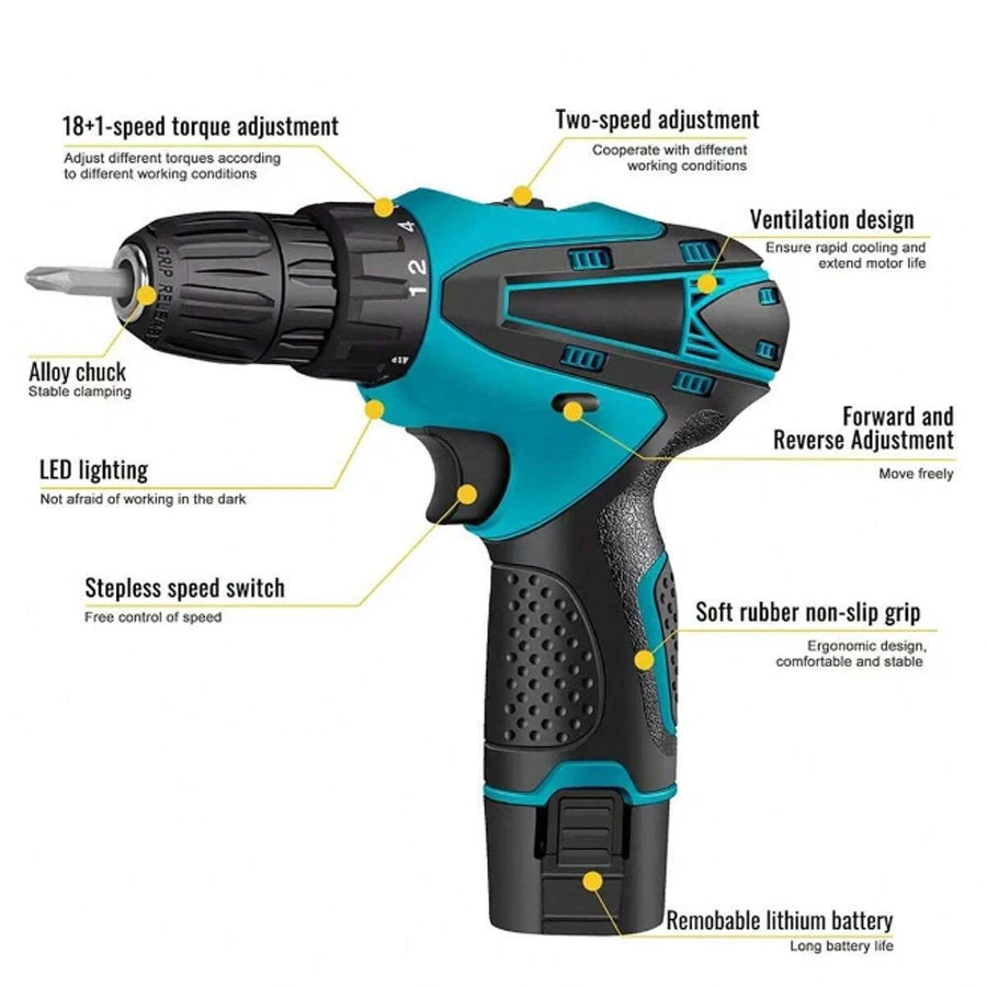 Wireless Drill Tool Kit for Home Repair, Suitable for DIY and Woodworking, Multifunctional Repair Tool Box Sold by