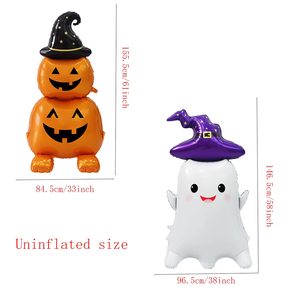 Juego de globos de papel de aluminio con soporte gigante, globo de calabaza, fantasma, bruja, árbol fantasma, decoraciones para fiesta de Halloween, 1 Juego