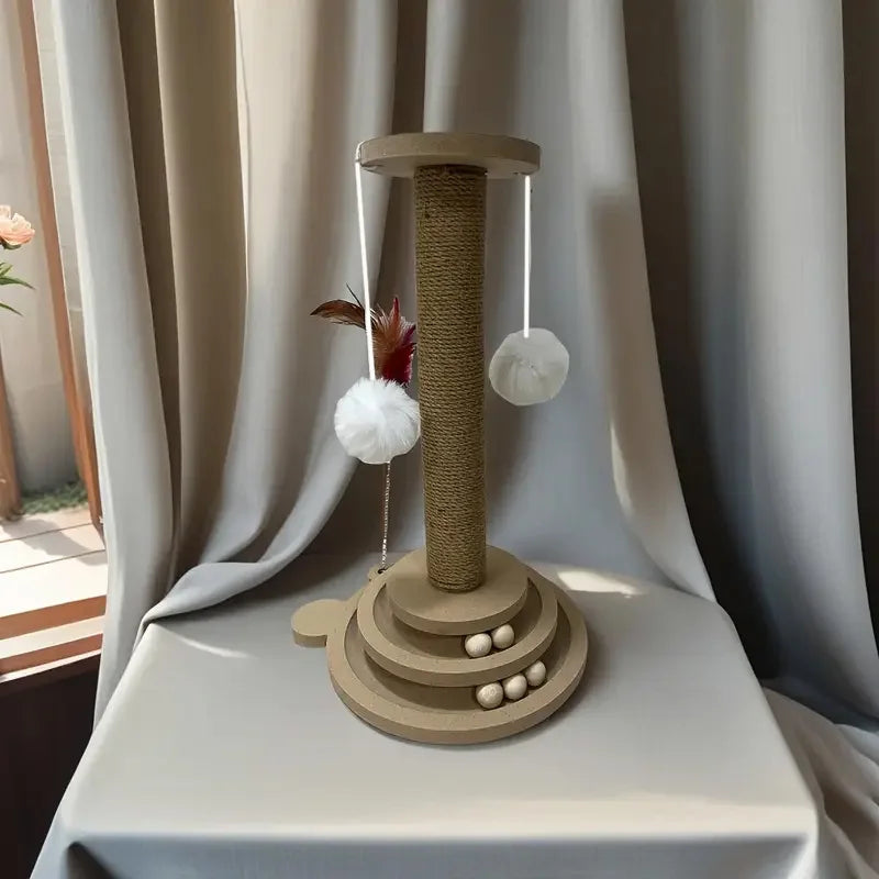 Juguete para Gato, plato giratorio de madera maciza para gato, palos divertidos para gato, tablero rascador de Sisal duradero, suministros para gatos, columna de agarre para gato