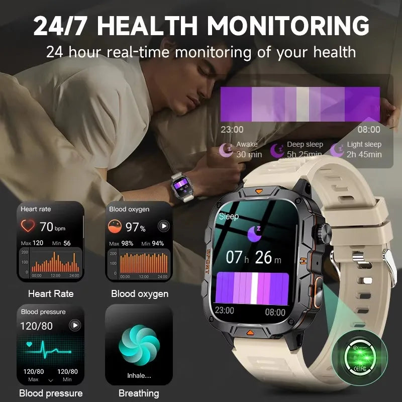 Nuevo para Huaiwei relojes inteligentes militares al aire libre hombres Bluetooth llamada IP68 5ATM natación impermeable 420mAh linterna LED Smartwatch