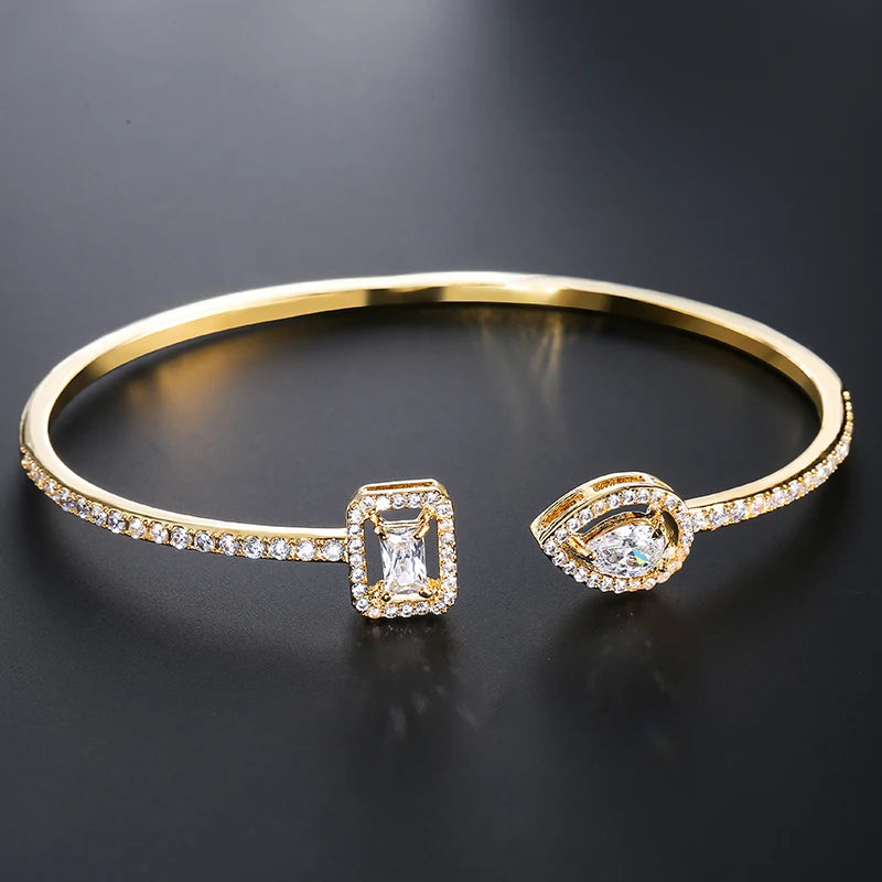 Brazaletes de Color dorado con geometría de lujo para mujer, pulseras de circonia cúbica a la moda, joyería diaria para fiesta INS.