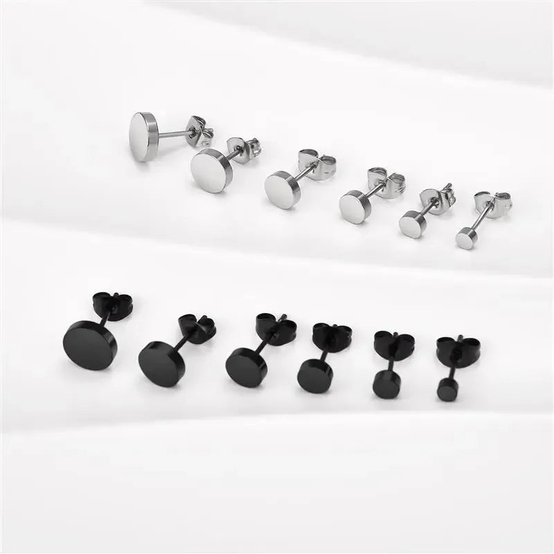 2 uds. Pendientes redondos negros de acero inoxidable para hombres, pendientes Punk de 3-8mm, pendientes de tuerca con empuje hacia atrás para mujeres y hombres, joyería