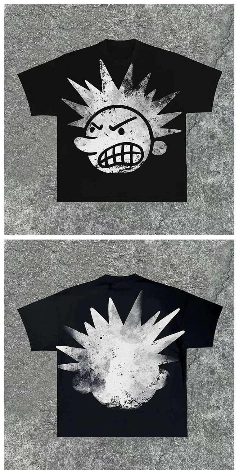 Ropa de calle Y2K, camiseta con estampado de dibujos animados de Hip Hop para hombre, camiseta gótica 100% de algodón, manga corta transpirable