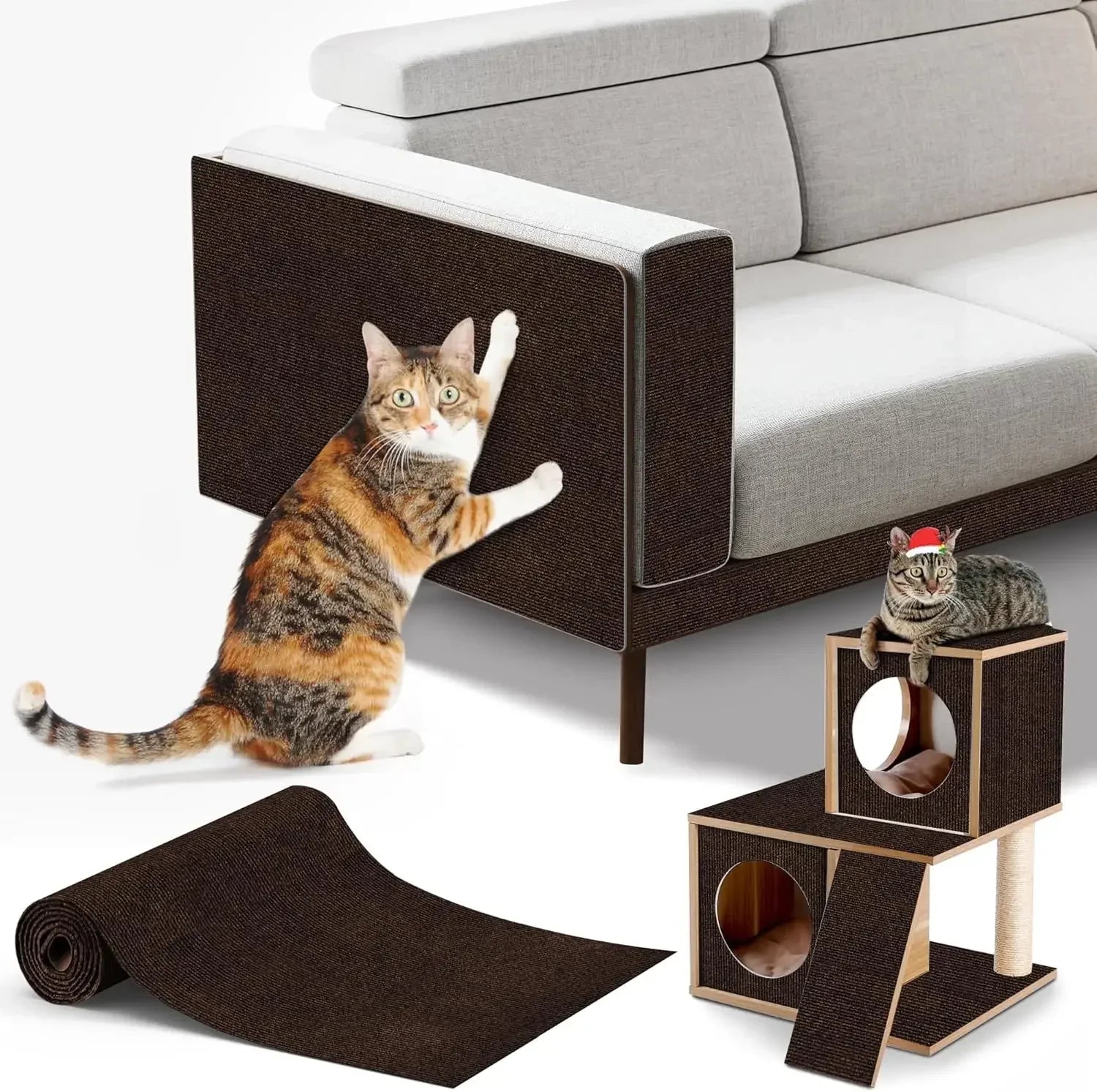 Alfombra rascadora para gatos recortable, alfombra autoadhesiva, rascador para mascotas, muebles, sofá, esquina, Protector de pared para sofá interior