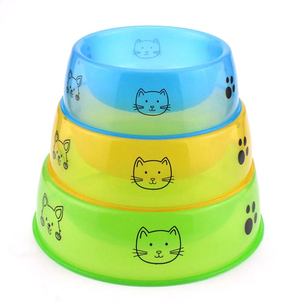 Cuenco de plástico transparente para mascotas, cuenco de agua y comida para gatos/perros impresos, suministros duraderos de alimentación para mascotas para perros y gatos