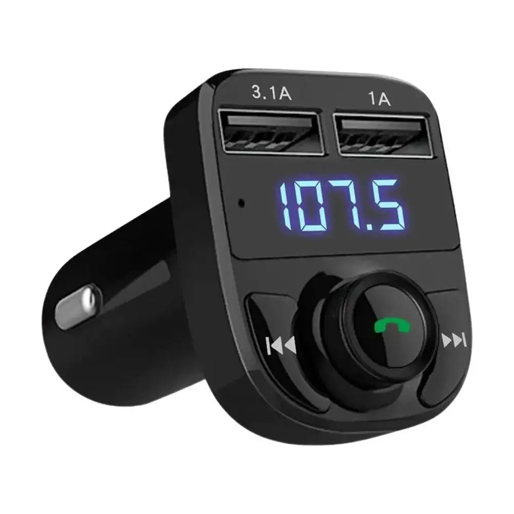 Transmisor FM inalámbrico con Bluetooth y reproductor de MP3, receptor de Radio con llamadas manos libres, Cargador USB Dual y adaptador estéreo de música