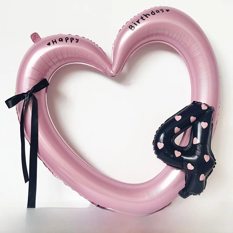 Globo de aluo con forma de corazón rosa, hueco, para fiesta de cumpleaños, marco de utilería para fotos, globo con nudo d...