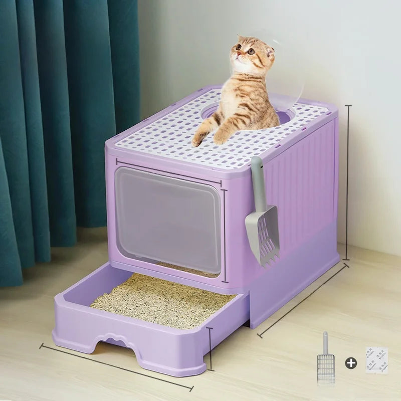 Caja de Arena igente para Gatos Tamaño XL, Cletamente Cerrada, Antiolor, Fácil de Limpiar, Bandeja de Arena para Gati...