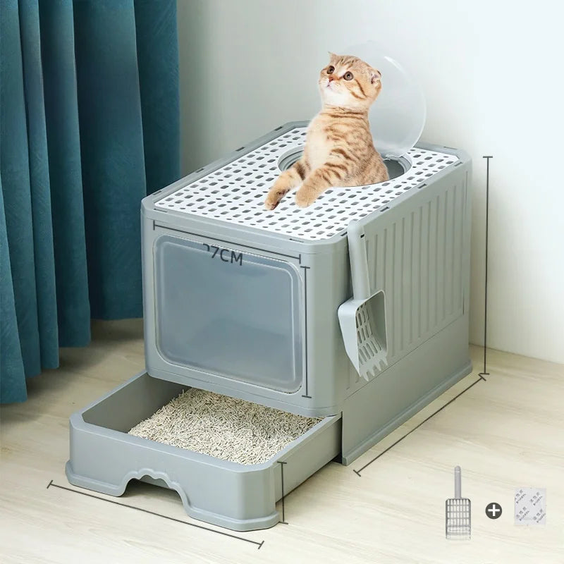 Caja de Arena igente para Gatos Tamaño XL, Cletamente Cerrada, Antiolor, Fácil de Limpiar, Bandeja de Arena para Gati...