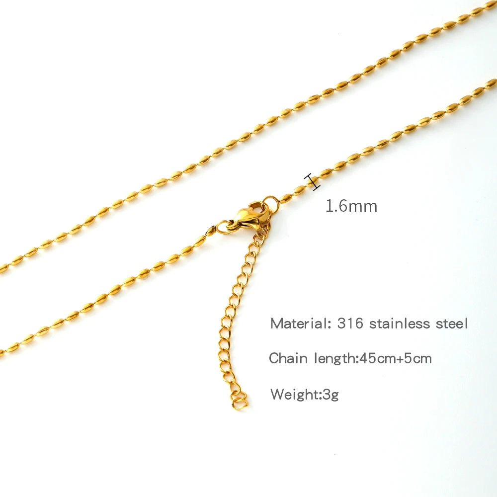 HIYEE-collar de cadena de eslabones de cuerda con cuentas en forma de O para mujer, bola de serpiente de acero inoxidable, regalo de joyería, accesorios Diy de Color dorado