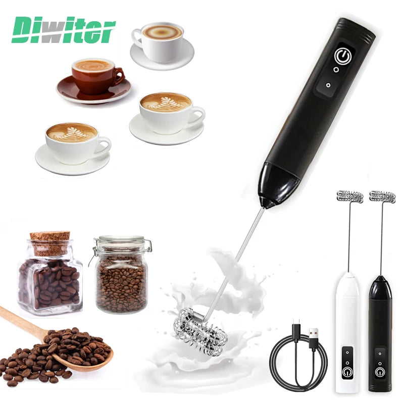 Diwiter-espumador de leche eléctrico, batidor de huevos de mano, cafetera, licuadora eléctrica, Mini licuadora portátil, herramienta de cocina