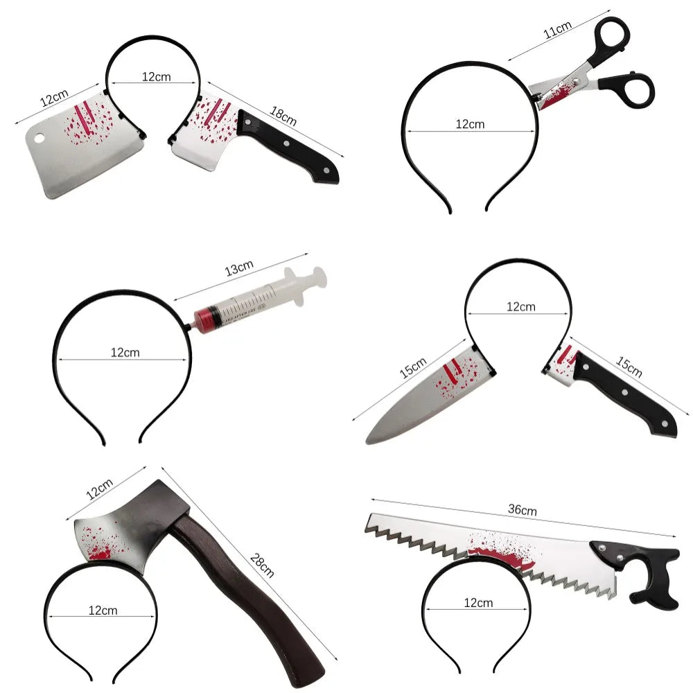 Aro para el pelo para Halloween, sangre de terror, hacha falsa, sierras, cuchillo, diadema gótica, fiesta de Halloween, mascarada, Cosplay, accesorios de decoración