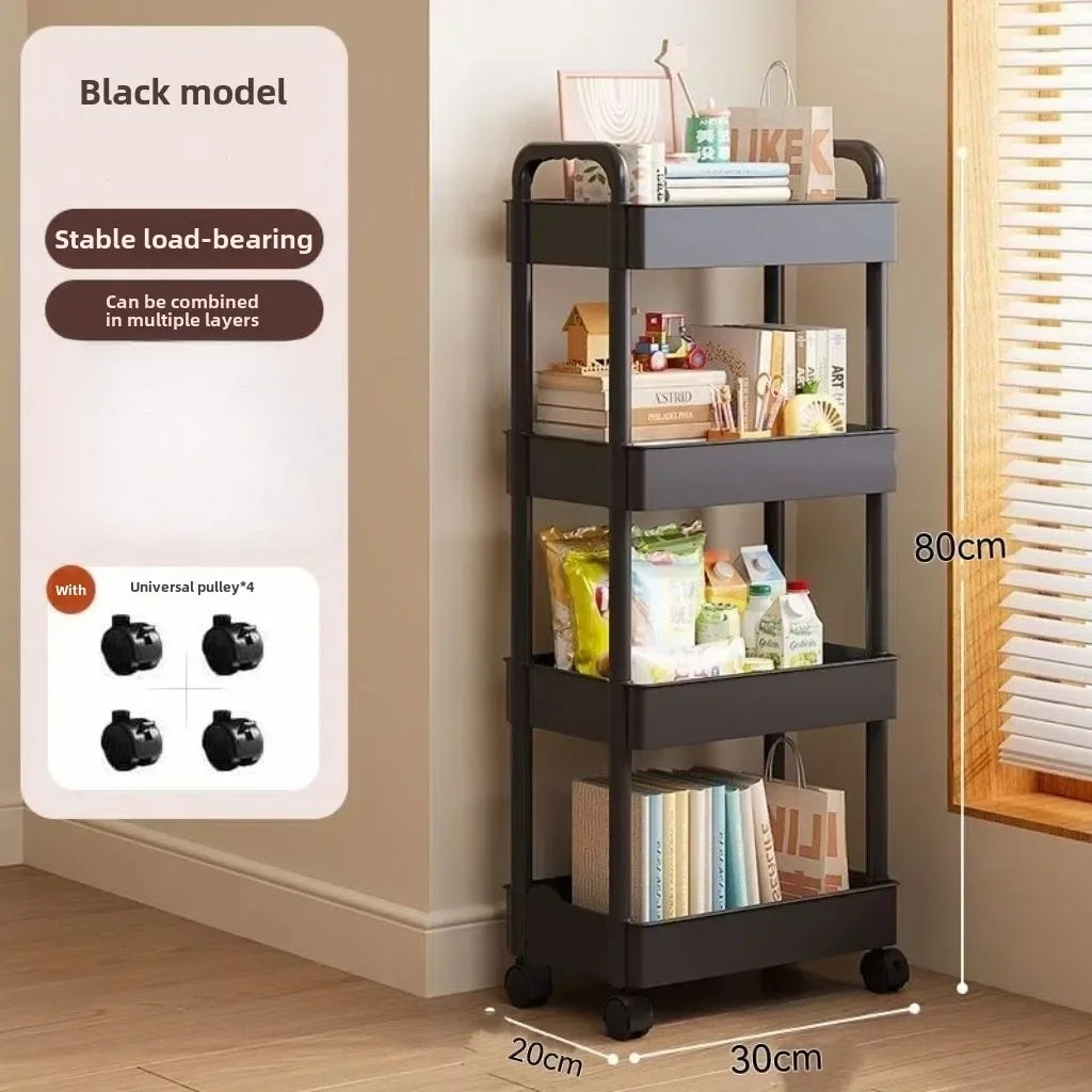 Carro de almacenamiento con ruedas blanco multifuncional: estantes abiertos para exhibición de libros de espacios habitables, Ideal para cocina, decoración de almacenamiento del dormitorio
