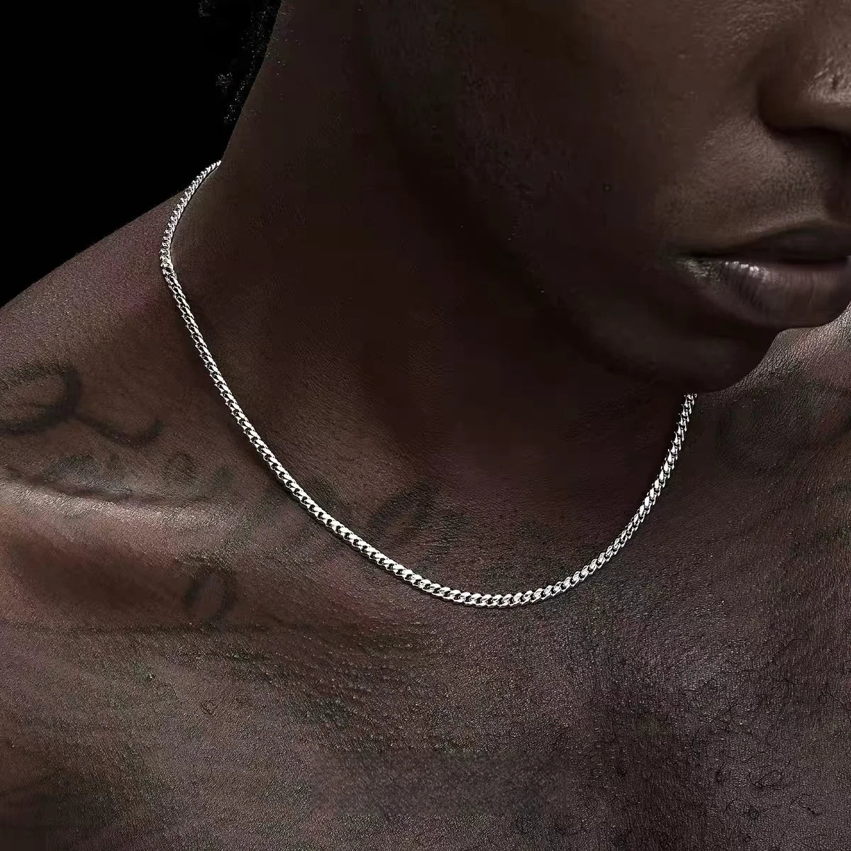 Collar de cadena cubana de acero inoxidable de Color plateado de 3,5mm, collar de Hip Hop para hombres, collar de joyería Simple para mujeres