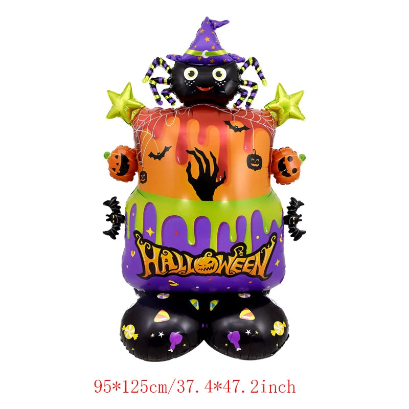 Juego de globos de papel de aluminio con soporte gigante, globo de calabaza, fantasma, bruja, árbol fantasma, decoraciones para fiesta de Halloween, 1 Juego