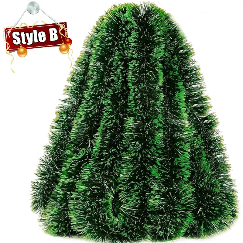 Guirnalda de cintas de oropel de Navidad de 60/4m, corona de caña verde, adornos colgantes para árbol de Navidad, suministros de decoración del hogar para fiesta de boda