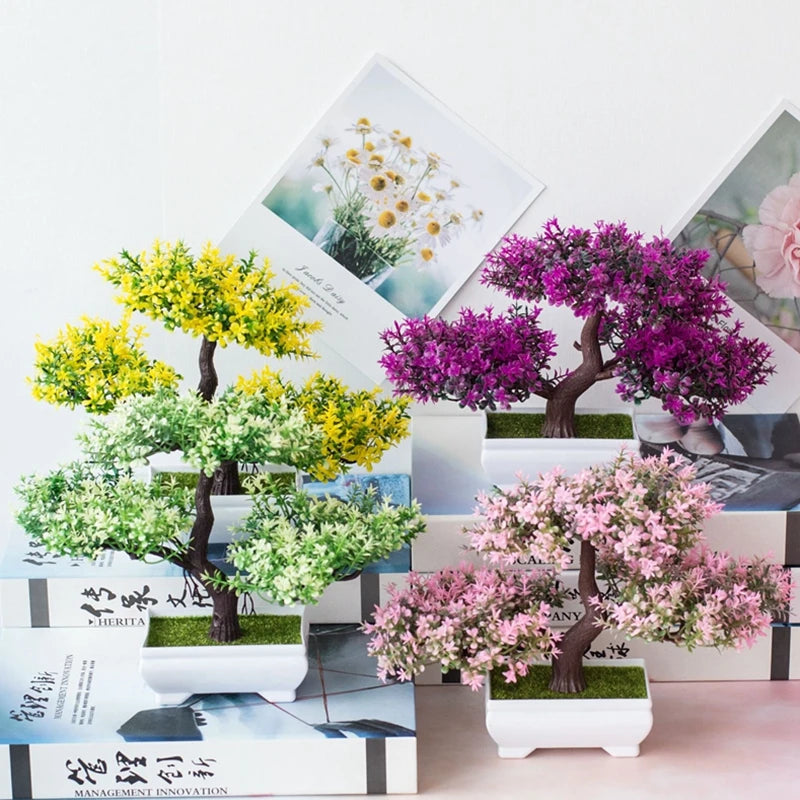 Bonsái de plantas artificiales, árbol pequeño, maceta, plantas falsas, flores, adornos en maceta para decoración de mesa de habitación del hogar, decoración de jardín de Hotel