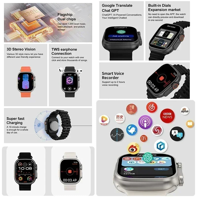 2025 nuevo reloj inteligente con memoria de 32GB para hombres y mujeres NFC Bluetooth llamada reproducción de música carga inalámbrica deporte Fitness SmartWatch