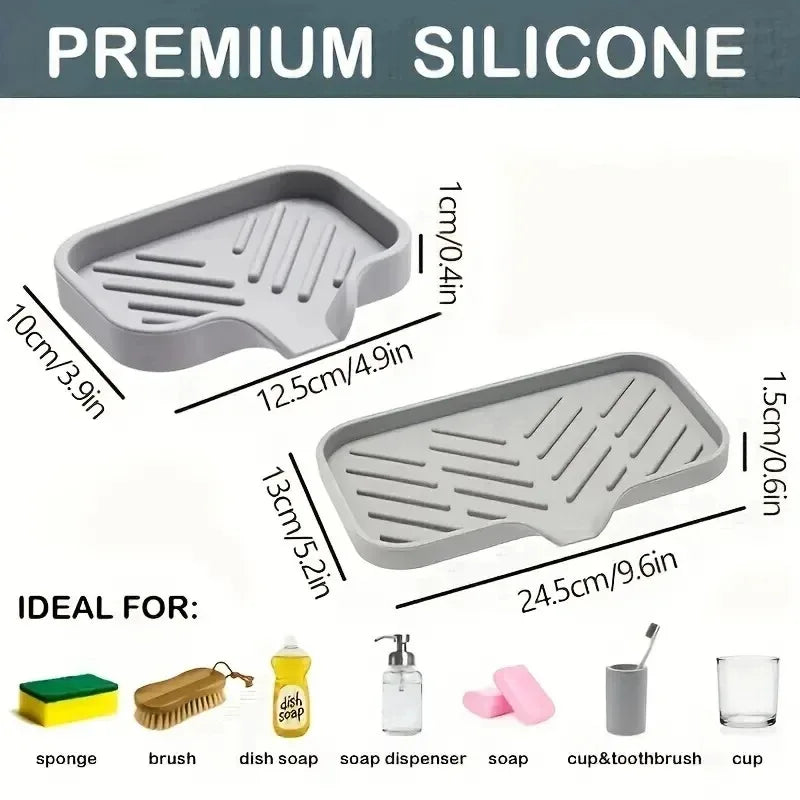 Bandeja de silicona para fregadero con drenaje, soporte de almacenamiento de esponja y jabón, fregadero de encimera, estante de almacenamiento de cepillos, organizador de cocina