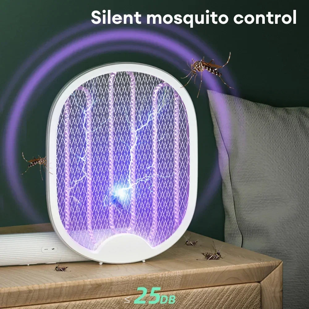 Matamoscas eléctrico USB, raqueta antimosquitos de 3000V, luz UV plegable, trampa para insectos para acampar, hogar y jardín
