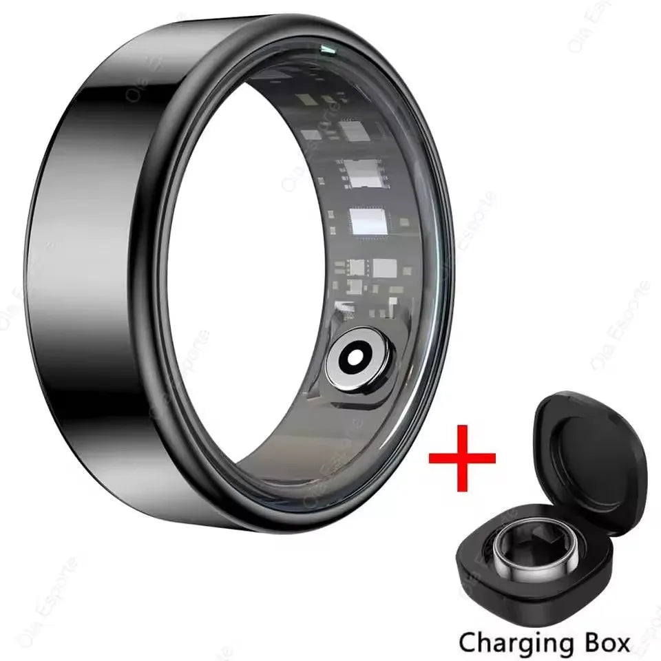 Anillo inteligente R09 para hombres y mujeres con estuche de carga, frecuencia cardíaca, oxígeno en sangre, monitor de temperatura de la piel, resistente al agua 5ATM para Android iOS