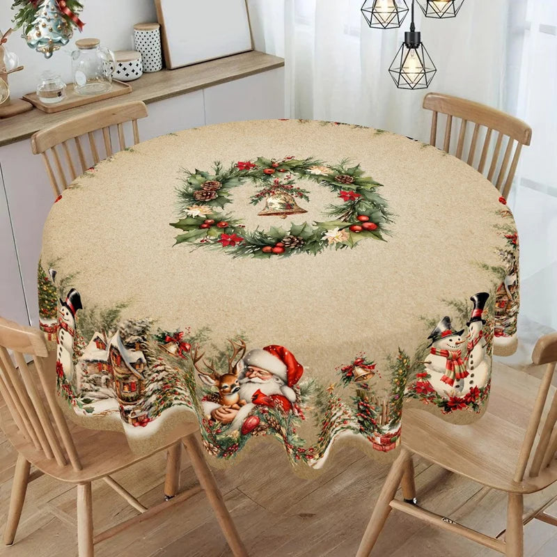 Mantel navideño vintage, cubierta de mesa de muñeco de nieve de Papá Noel, adornos navideños para el hogar, regalos de Navidad 2025, Navidad Noel, Año Nuevo 2026