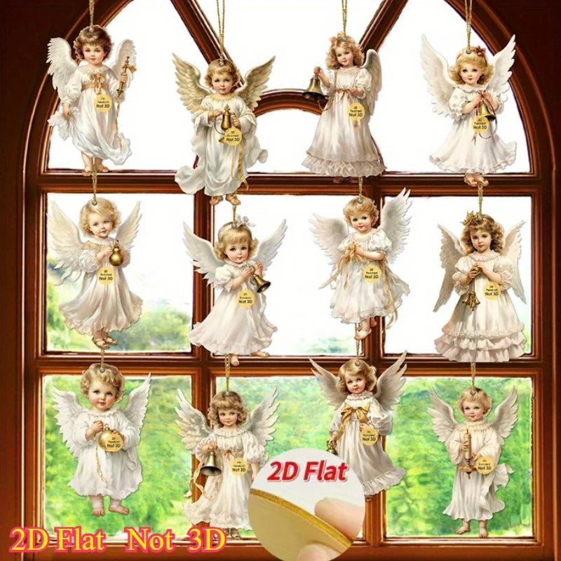 12 Uds. Colgantes de madera de Ángel navideño Vintage, adornos colgantes de madera Artificial, perfectos para decoración navideña del hogar y al aire libre