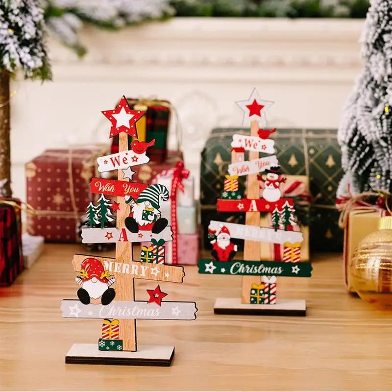 Árbol de Navidad de escritorio, decoración artesanal de Papá Noel, placa de señales de Navidad de madera, decoración de Navidad, regalos de fiesta de Año Nuevo 2024