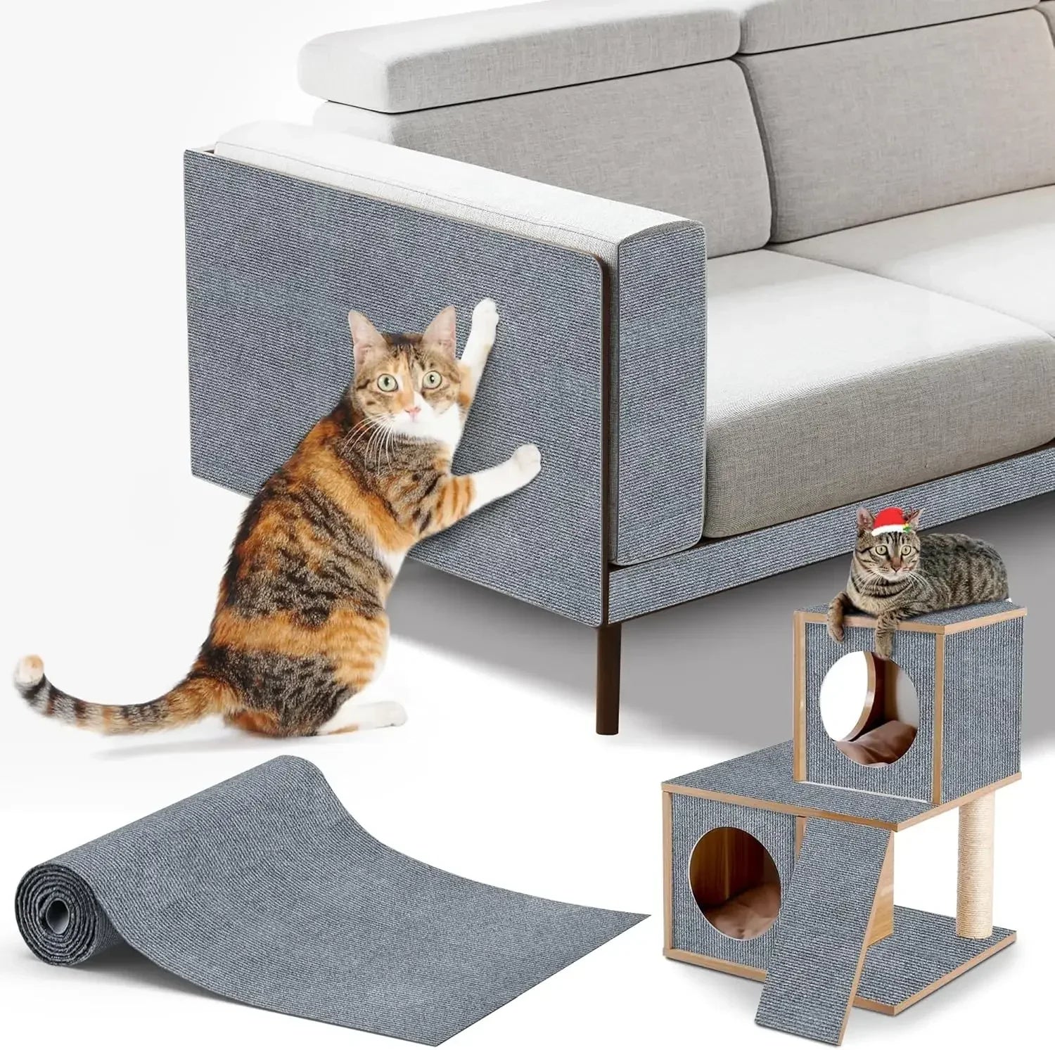 Alfombra rascadora para gatos recortable, alfombra autoadhesiva, rascador para mascotas, muebles, sofá, esquina, Protector de pared para sofá interior