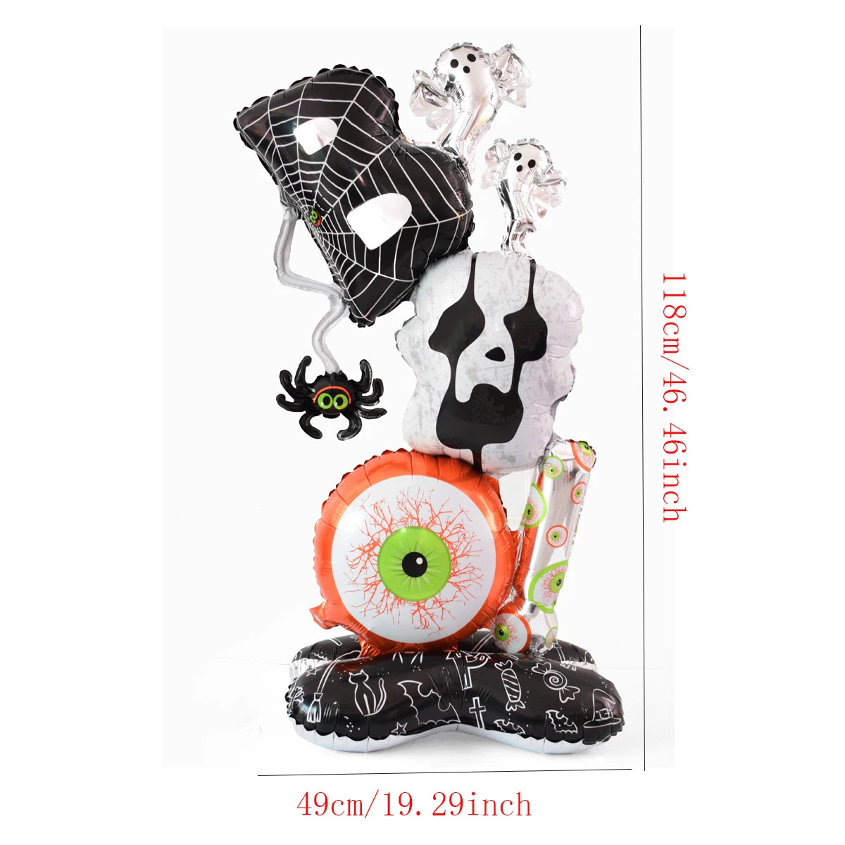 Juego de globos de papel de aluminio con soporte gigante, globo de calabaza, fantasma, bruja, árbol fantasma, decoraciones para fiesta de Halloween, 1 Juego