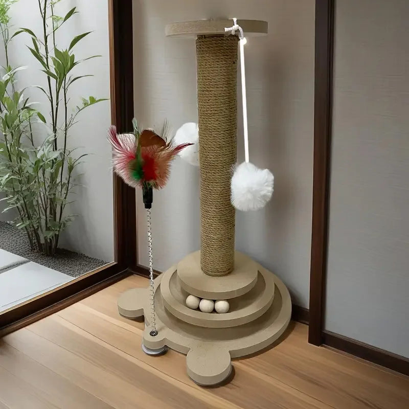 Juguete para Gato, plato giratorio de madera maciza para gato, palos divertidos para gato, tablero rascador de Sisal duradero, suministros para gatos, columna de agarre para gato