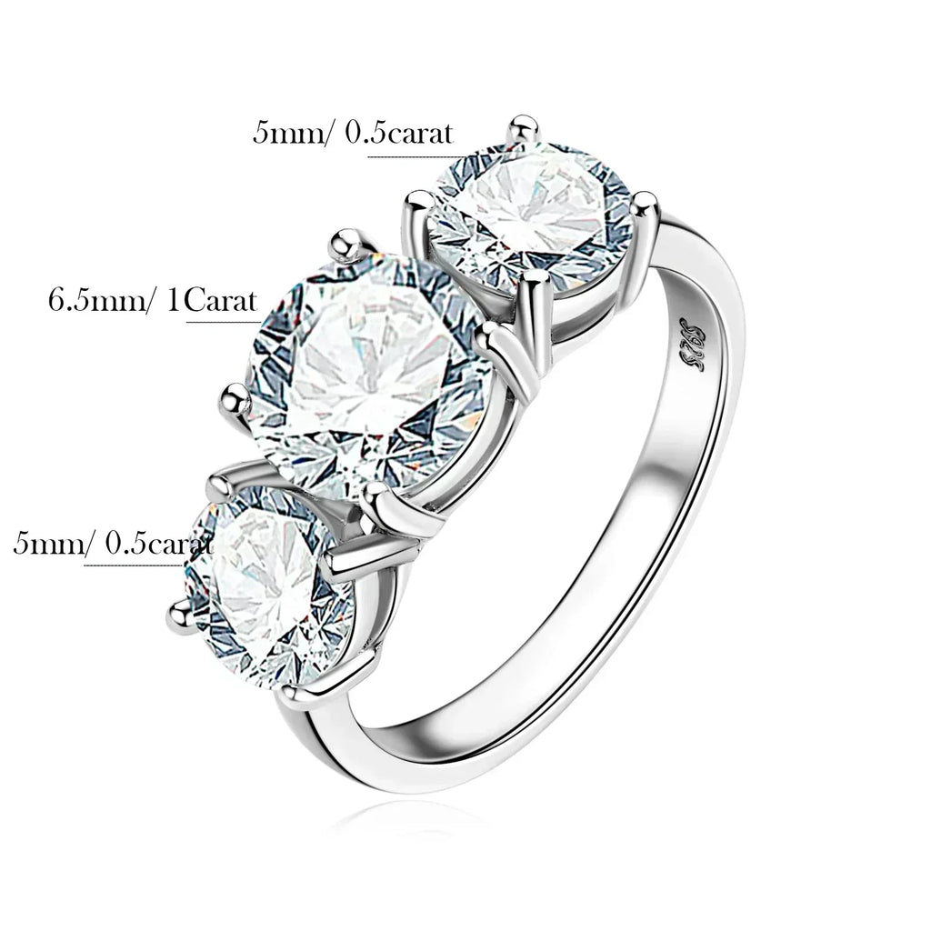 Anillo de compromiso de diamante moissanita de 4 quilates con certificados, alianza de boda de tres piedras de Plata de Ley 925 para mujer, joyería fina