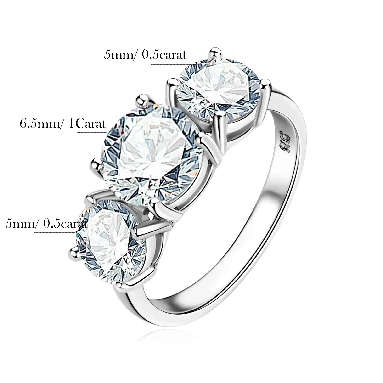 Anillo de compromiso de diamante moissanita de 4 quilates con certificados, alianza de boda de tres piedras de Plata de Ley 925 para mujer, joyería fina