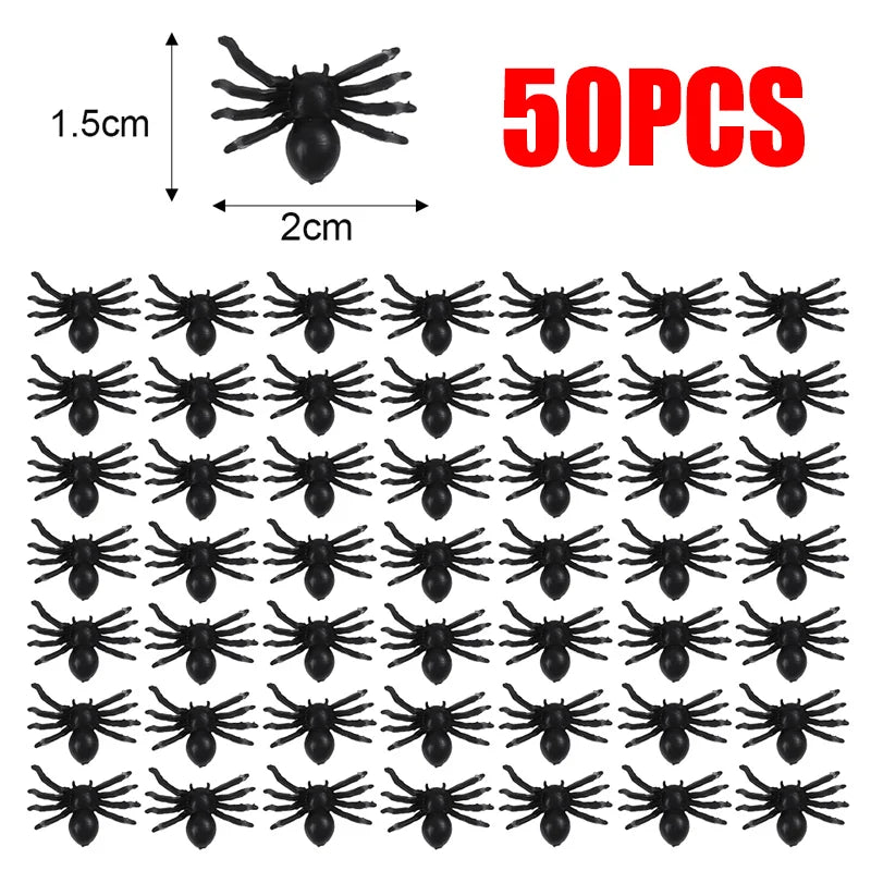 50/500 Uds pequeñas arañas negras falsas decoración de Halloween araña de terror DIY fiesta Casa Encantada Prop insectos realistas juguetes difíciles