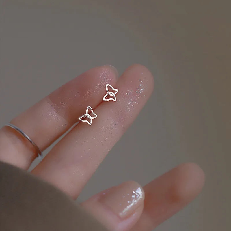 Pendientes de tuerca con forma de mariposa y corazón para mujer, Mini estrella, Color plateado, con agujas de plata 925, hipoalergénico, uso diario, regalo Pierc para niñas