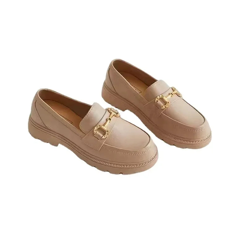 2022 nuevos zapatos Lefort primavera otoño estilo británico Vintage pequeña hebilla dorada punta redonda PVC zapatos Lefort de fondo grueso