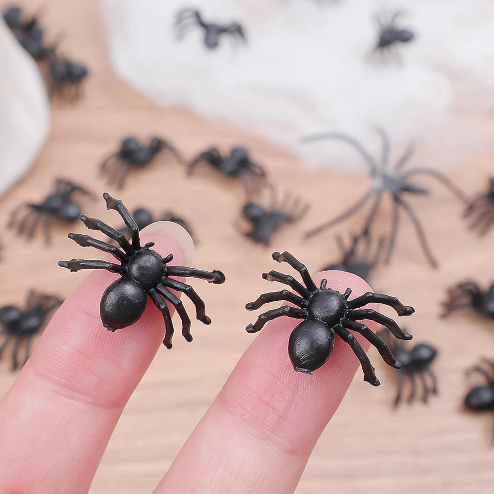 50/500 Uds pequeñas arañas negras falsas decoración de Halloween araña de terror DIY fiesta Casa Encantada Prop insectos realistas juguetes difíciles