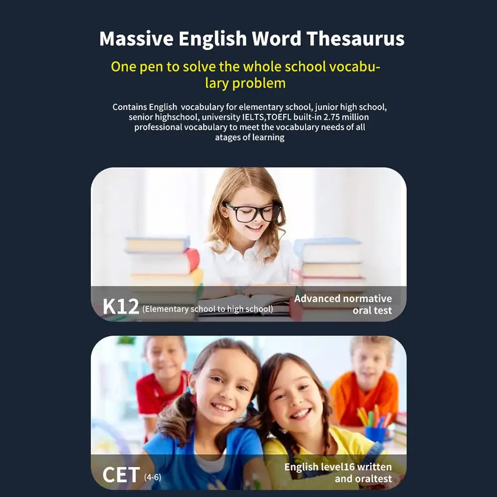 Bolígrafo de traducción sin conexión para profesores, diccionario de estudiantes, lectura de puntos de escaneo inteligente en inglés, bolígrafo traductor de 123 idiomas