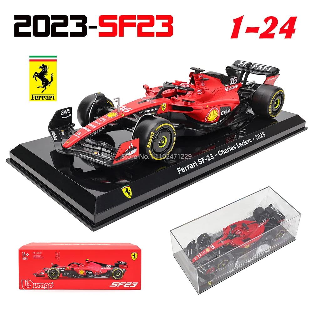 Bburago 1:24 # 16 Leclerc 2023 F1 Scuderia Ferrari sf23 # 55 Sainz Modelo de coche de aleación Modelo de fundición a presión de Fórmula Uno